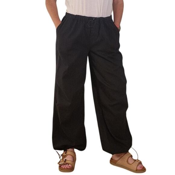 Double Zero Pants - DOUBLE ZERO Black Wide Leg Pants with Toggles, Size Small